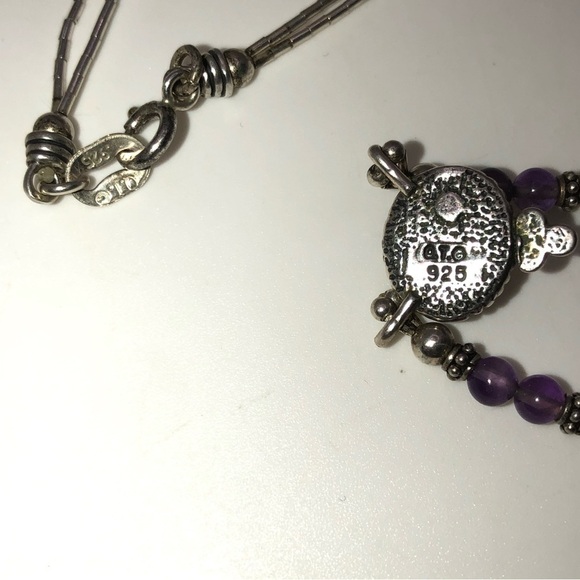 Vtg QT Sterling Liquid Silver Heishi Tube Bead Amethyst Necklace 16” - Picture 5 of 7